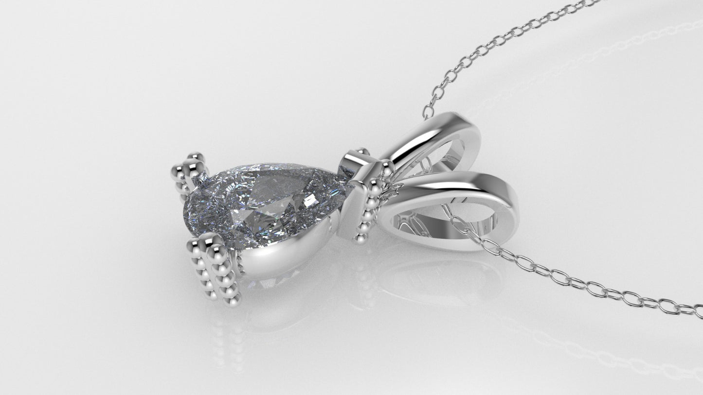 14K Gold Pendant with 1 Pear Diamond VS1, STT: Prong with FILIGREE, Only Pendant Included Bell