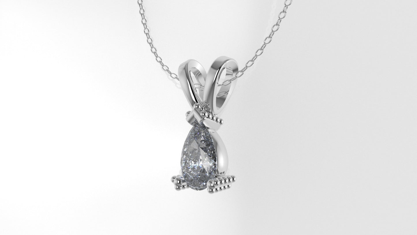 14K Gold Pendant with 1 Pear Diamond VS1, STT: Prong with FILIGREE, Only Pendant Included Bell