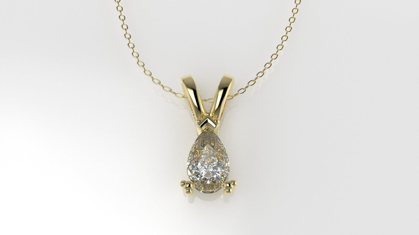 14K Gold Pendant with 1 Pear Diamond VS1, STT: Prong with FILIGREE, Only Pendant Included Bell