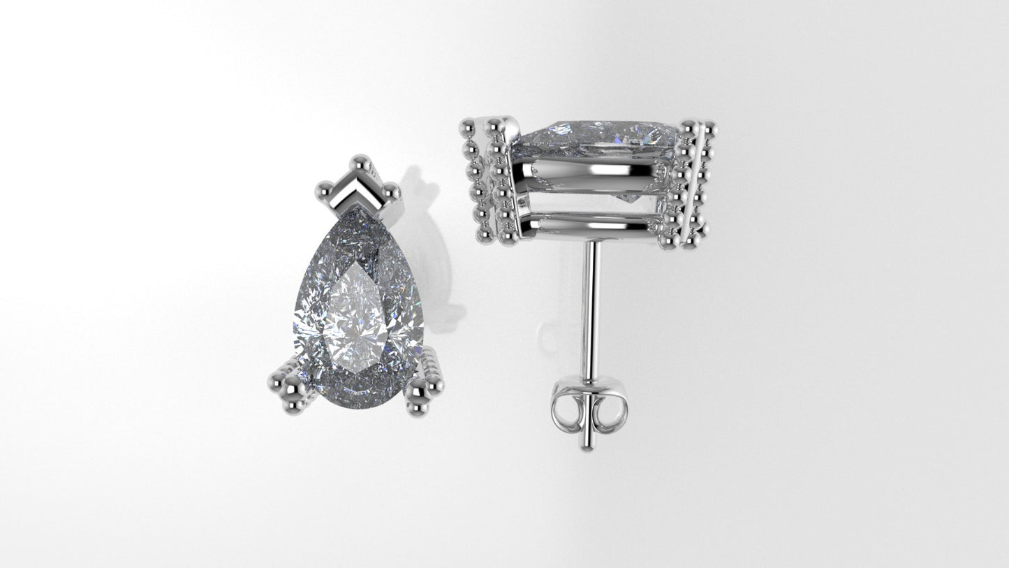 14k Earrings with 2 PEAR DIAMONDS VS1 , "STT: Prong with FILIGREE", Push Back