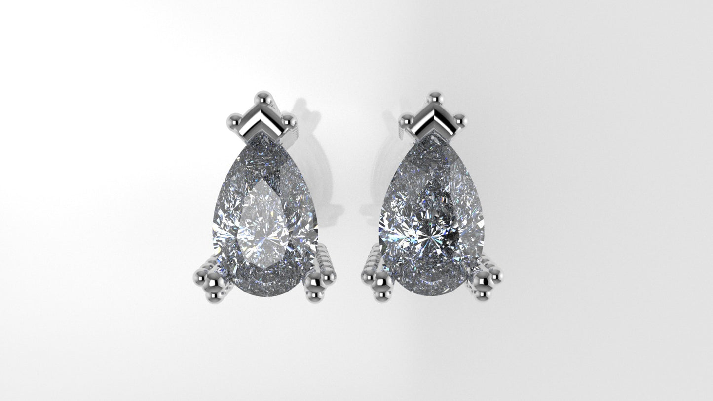 14k Earrings with 2 PEAR DIAMONDS VS1 , "STT: Prong with FILIGREE", Push Back