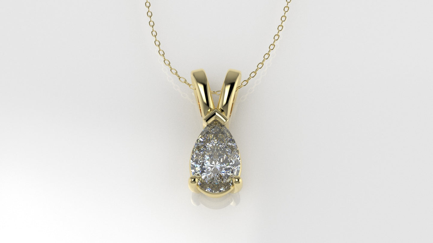 14K Gold Pendant with 1 Pear Diamond VS1, STT: Prong, Only Pendant Included Bell