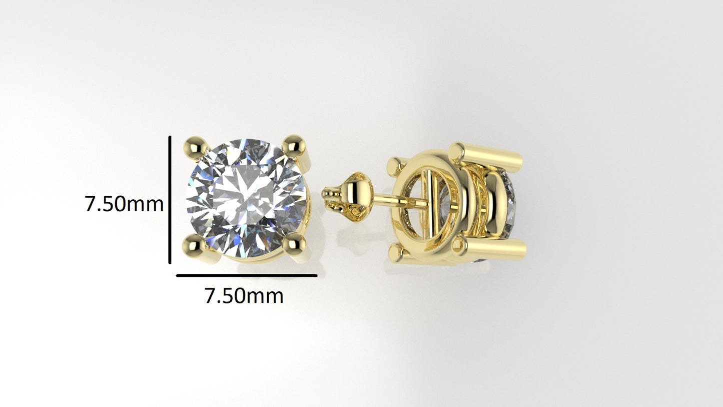 14k Earrings with 2 DIAMONDS 3.00ct VS1 , "STT: Prong", Push Back