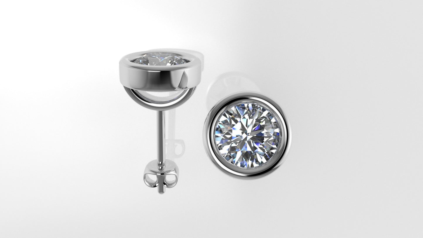 14k Earrings with 2 DIAMONDS 1.00ct VS1 , "STT: Bezel", Push Back