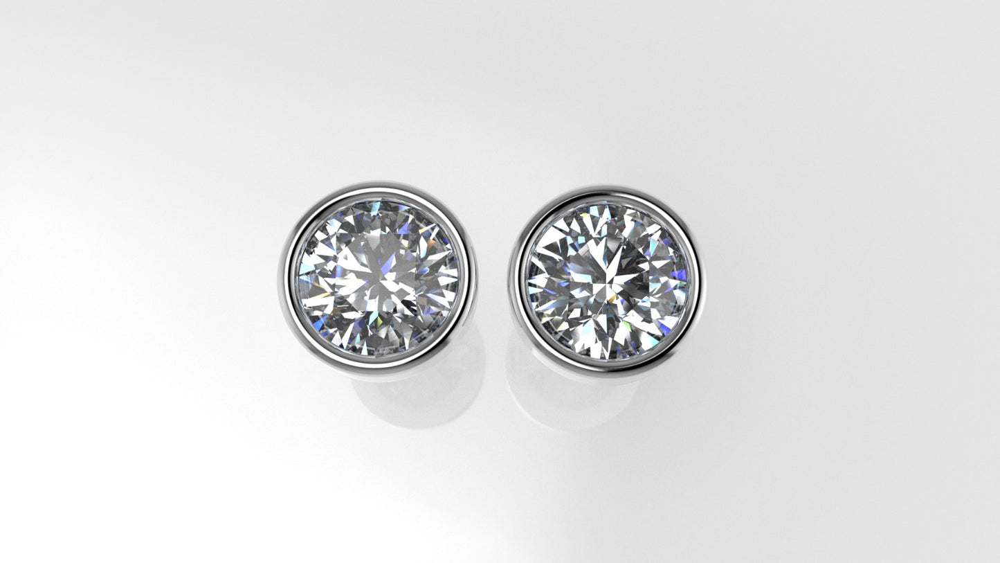 14k Earrings with 2 DIAMONDS 3.00ct VS1 , "STT: Bezel", Push Back