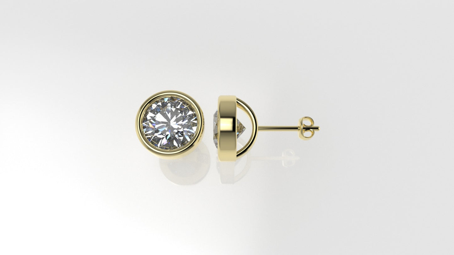 14k Earrings with 2 DIAMONDS 3.00ct VS1 , "STT: Bezel", Push Back