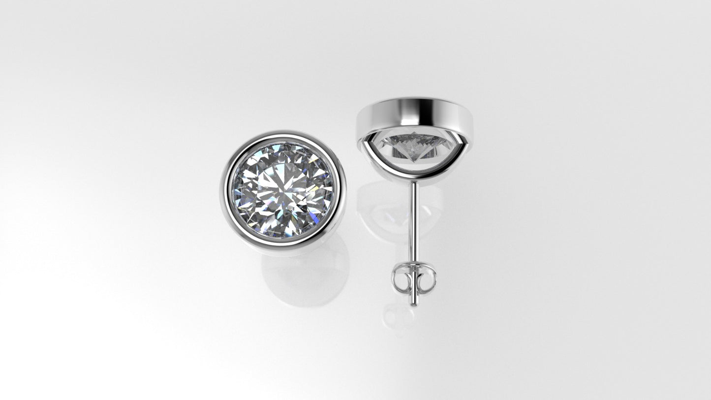 14k Earrings with 2 DIAMONDS 2.00ct VS1 , "STT: Bezel", Push Back