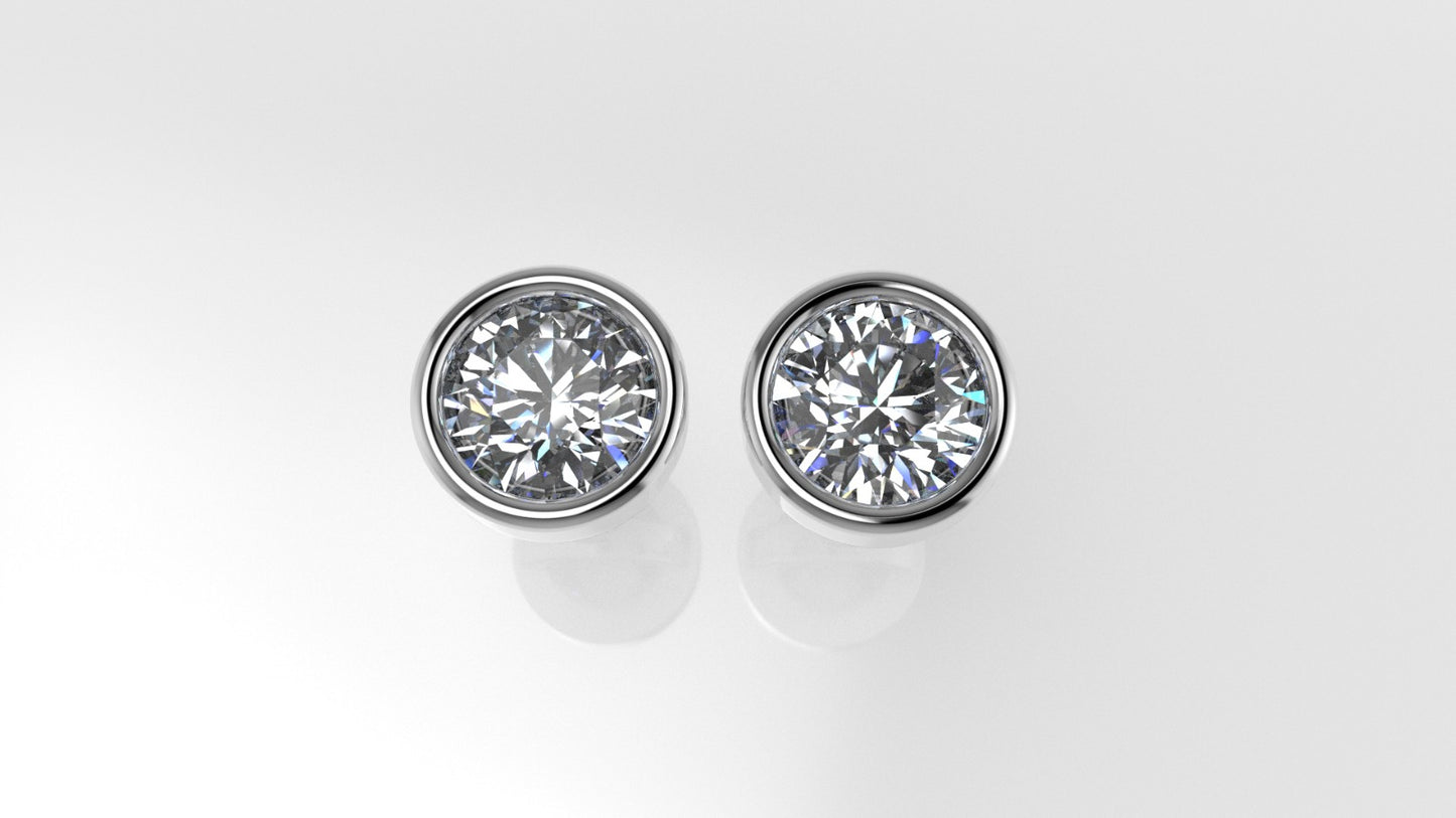 14k Earrings with 2 DIAMONDS 2.00ct VS1 , "STT: Bezel", Push Back