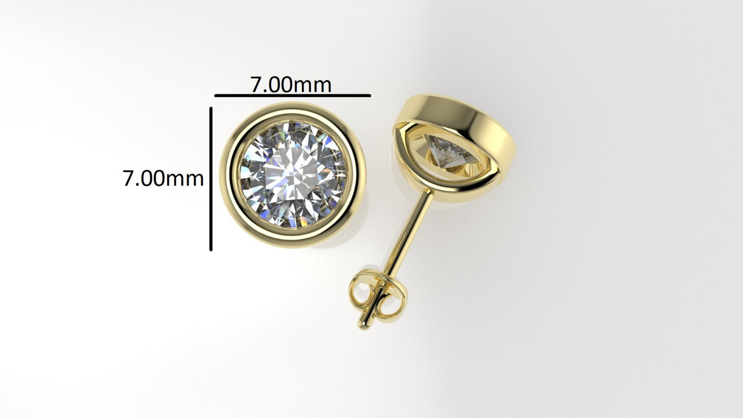 14k Earrings with 2 DIAMONDS 1.00ct VS1 , "STT: Bezel", Push Back