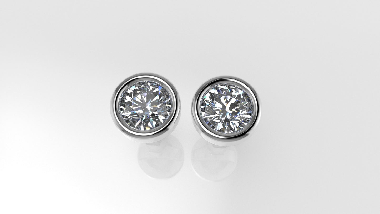 14k Earrings with 2 DIAMONDS 1.00ct VS1 , "STT: Bezel", Push Back
