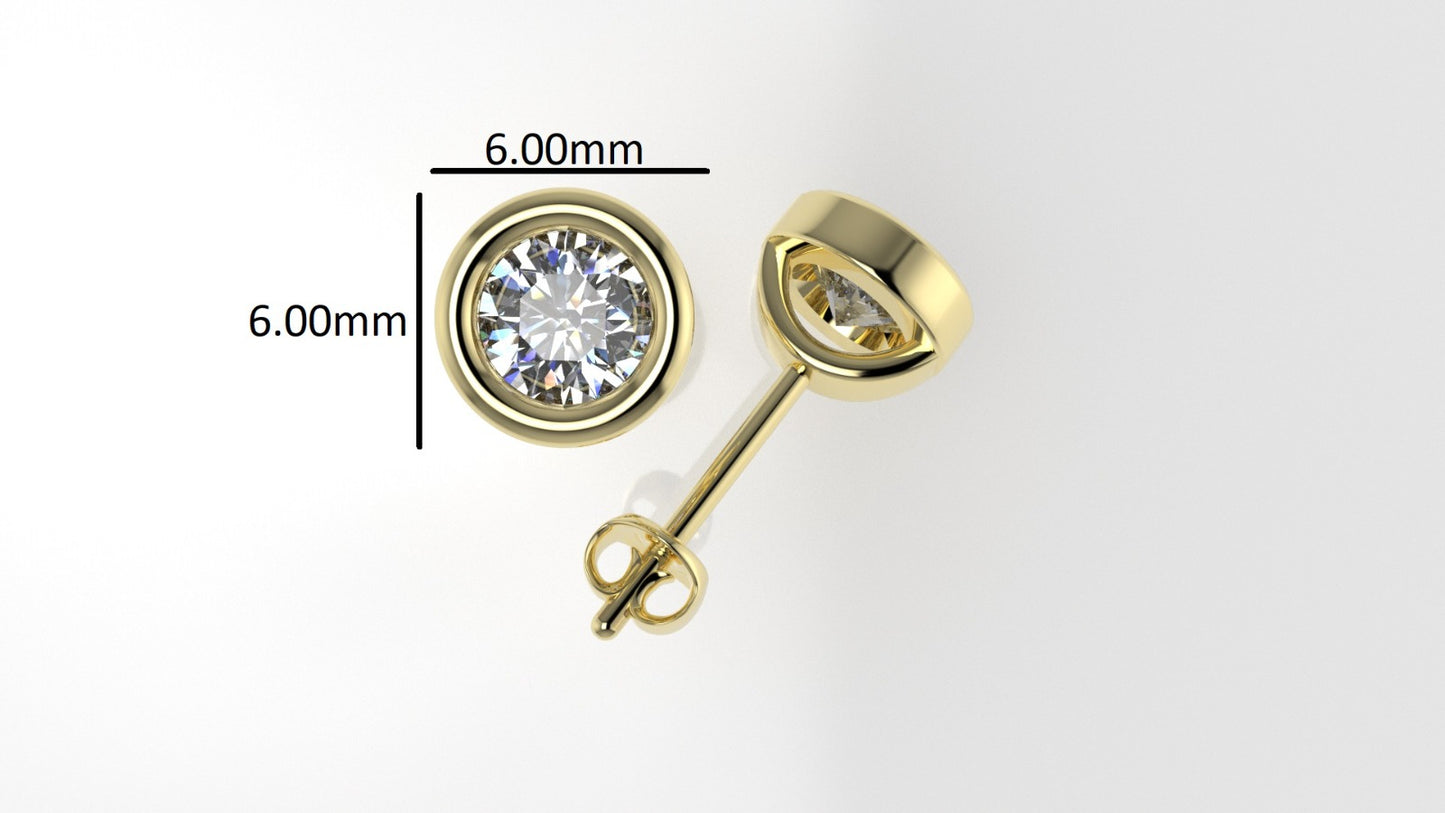 14k Earrings with 2 DIAMONDS 0.50ct VS1, "STT: Bezel", Push Back