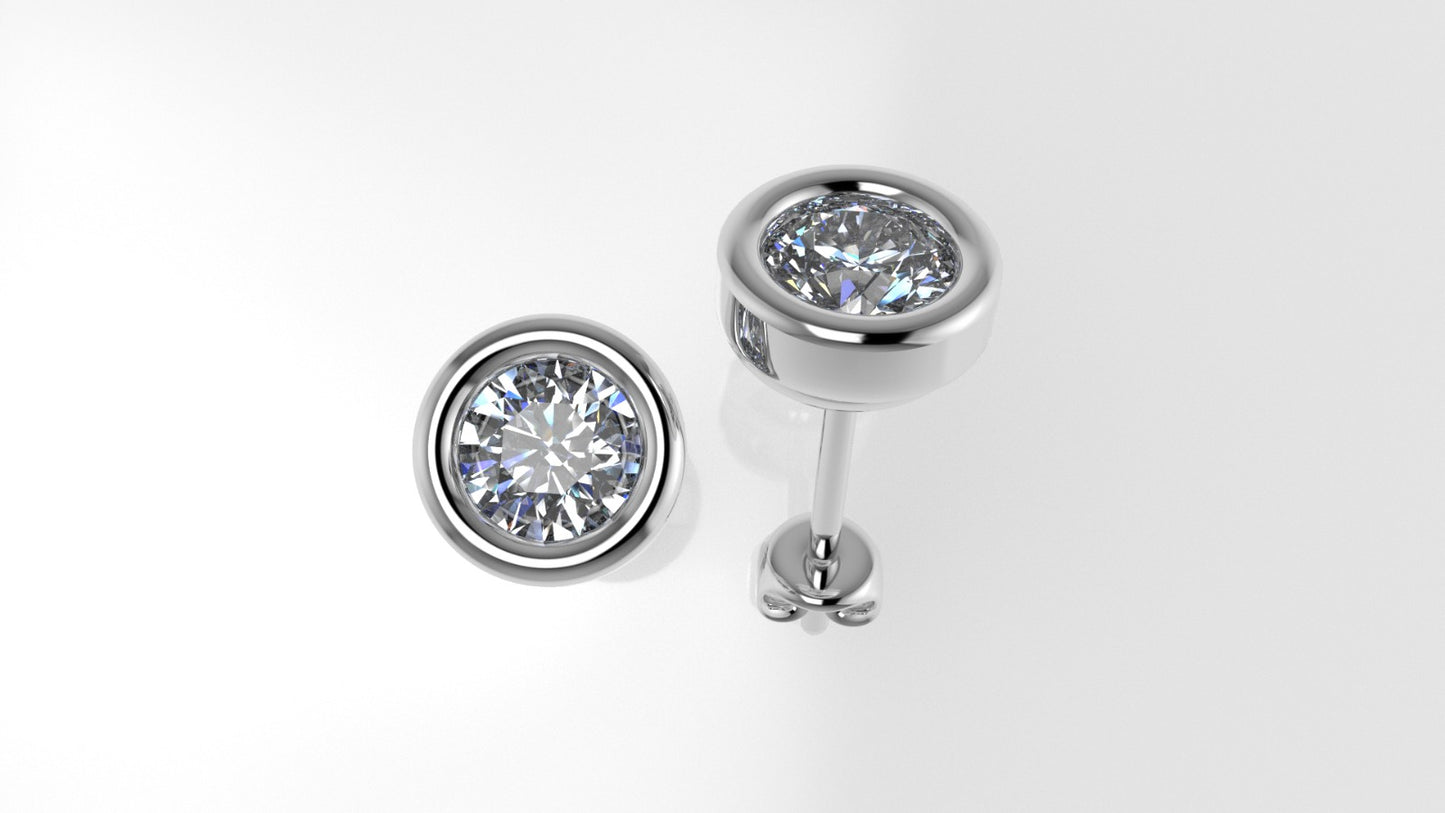 14k Earrings with 2 DIAMONDS 0.50ct VS1, "STT: Bezel", Push Back