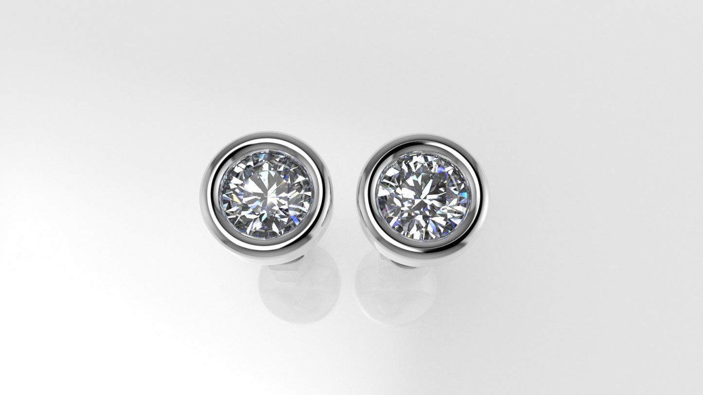 14k Earrings with 2 DIAMONDS 0.50ct VS1, "STT: Bezel", Push Back