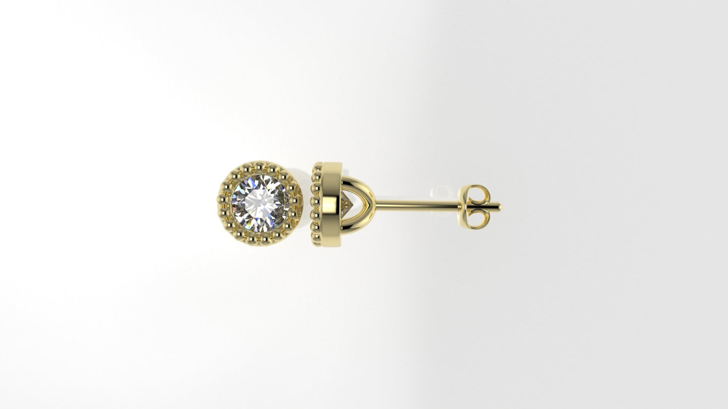 14k Earrings with 2 DIAMONDS 0.50ct VS1 , "STT: Bezel with FILIGREE", Push Back