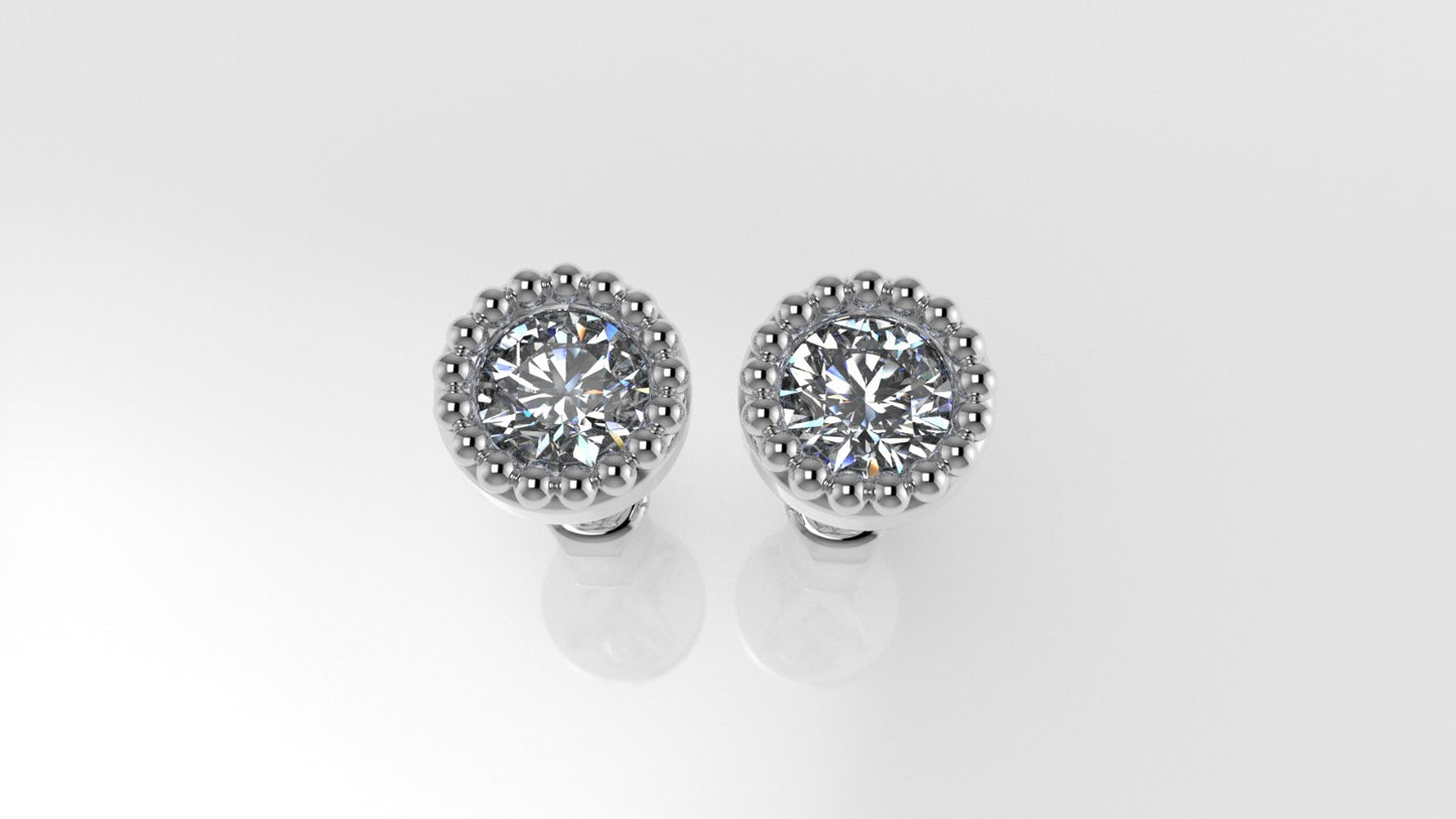14k Earrings with 2 DIAMONDS 0.50ct VS1 , "STT: Bezel with FILIGREE", Push Back