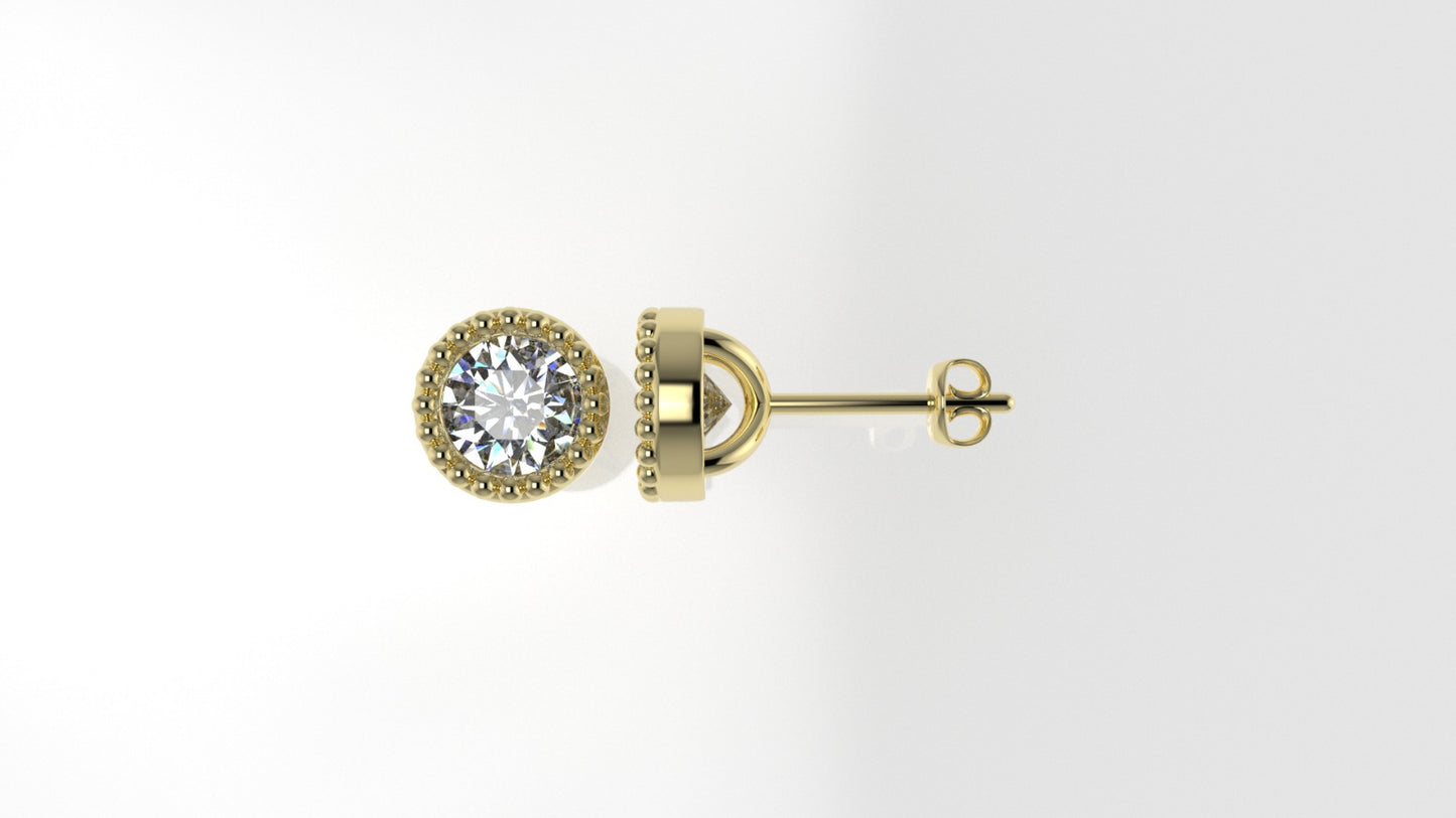 14k Earrings with 2 DIAMONDS 1.00ct VS1 , "STT: Bezel with FILIGREE", Push Back