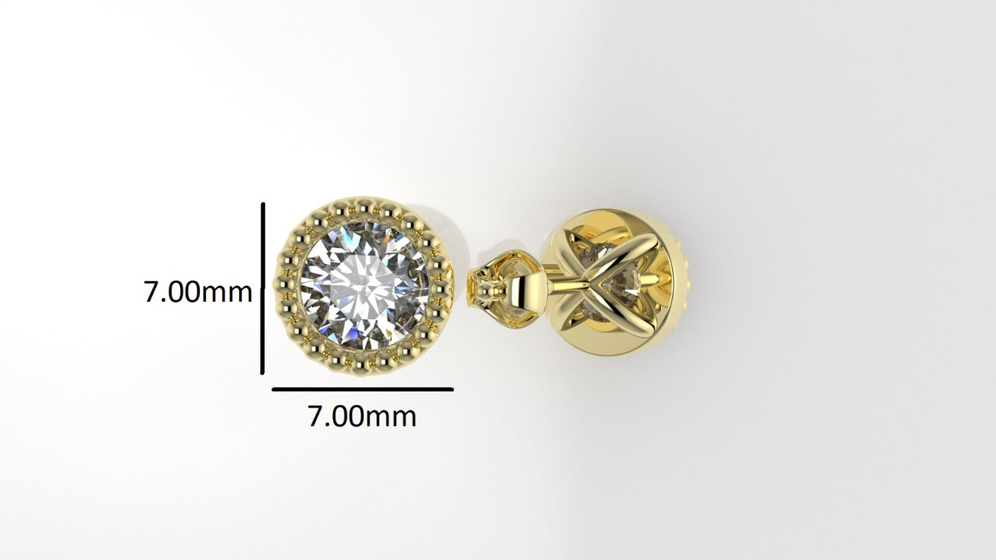 14k Earrings with 2 DIAMONDS 1.00ct VS1 , "STT: Bezel with FILIGREE", Push Back