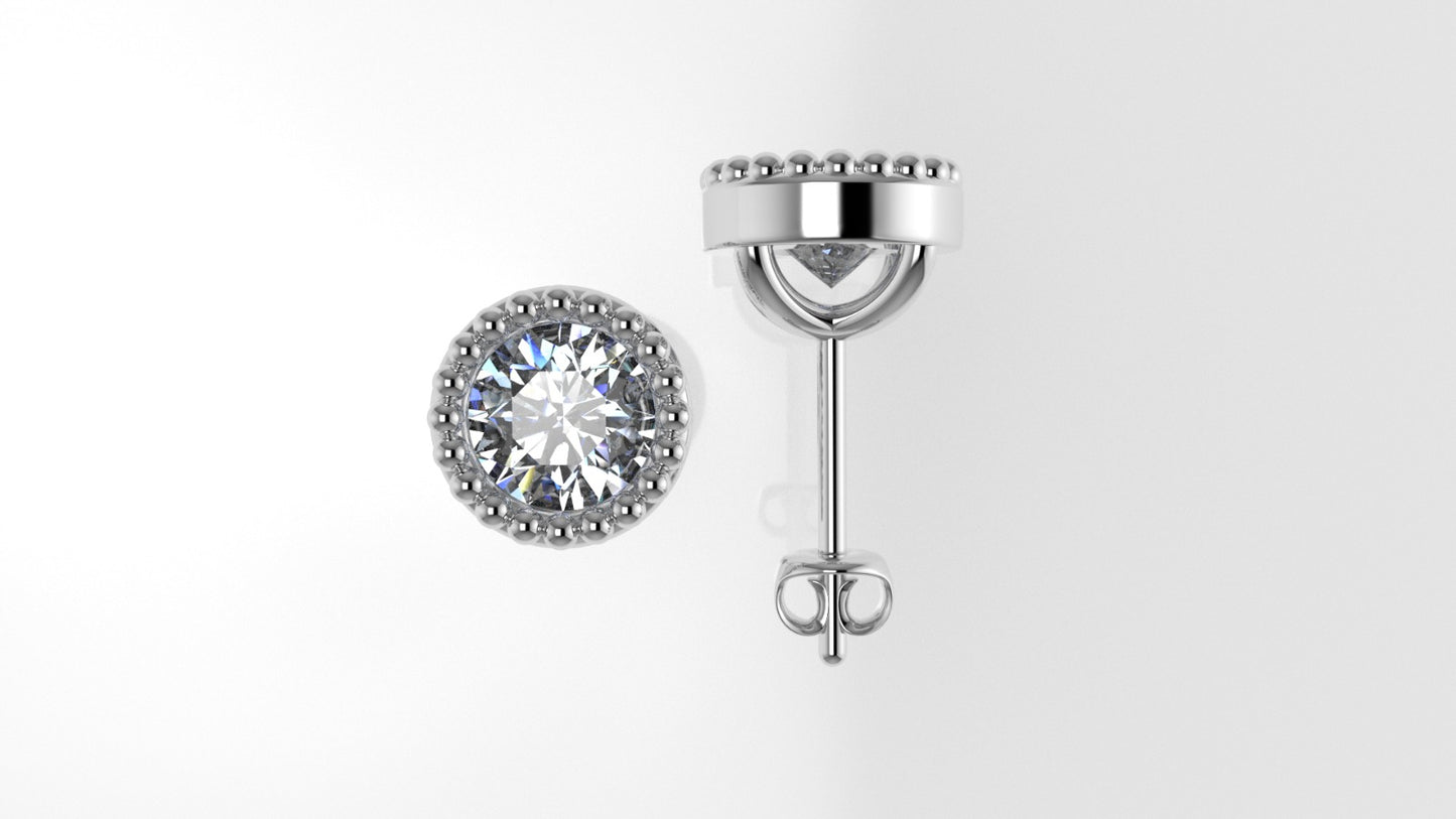 14k Earrings with 2 DIAMONDS 1.00ct VS1 , "STT: Bezel with FILIGREE", Push Back