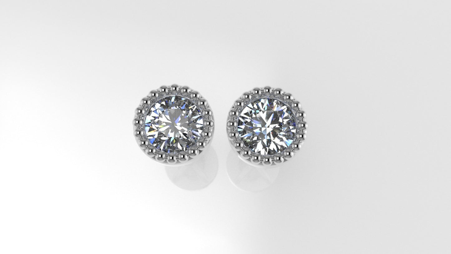 14k Earrings with 2 DIAMONDS 1.00ct VS1 , "STT: Bezel with FILIGREE", Push Back