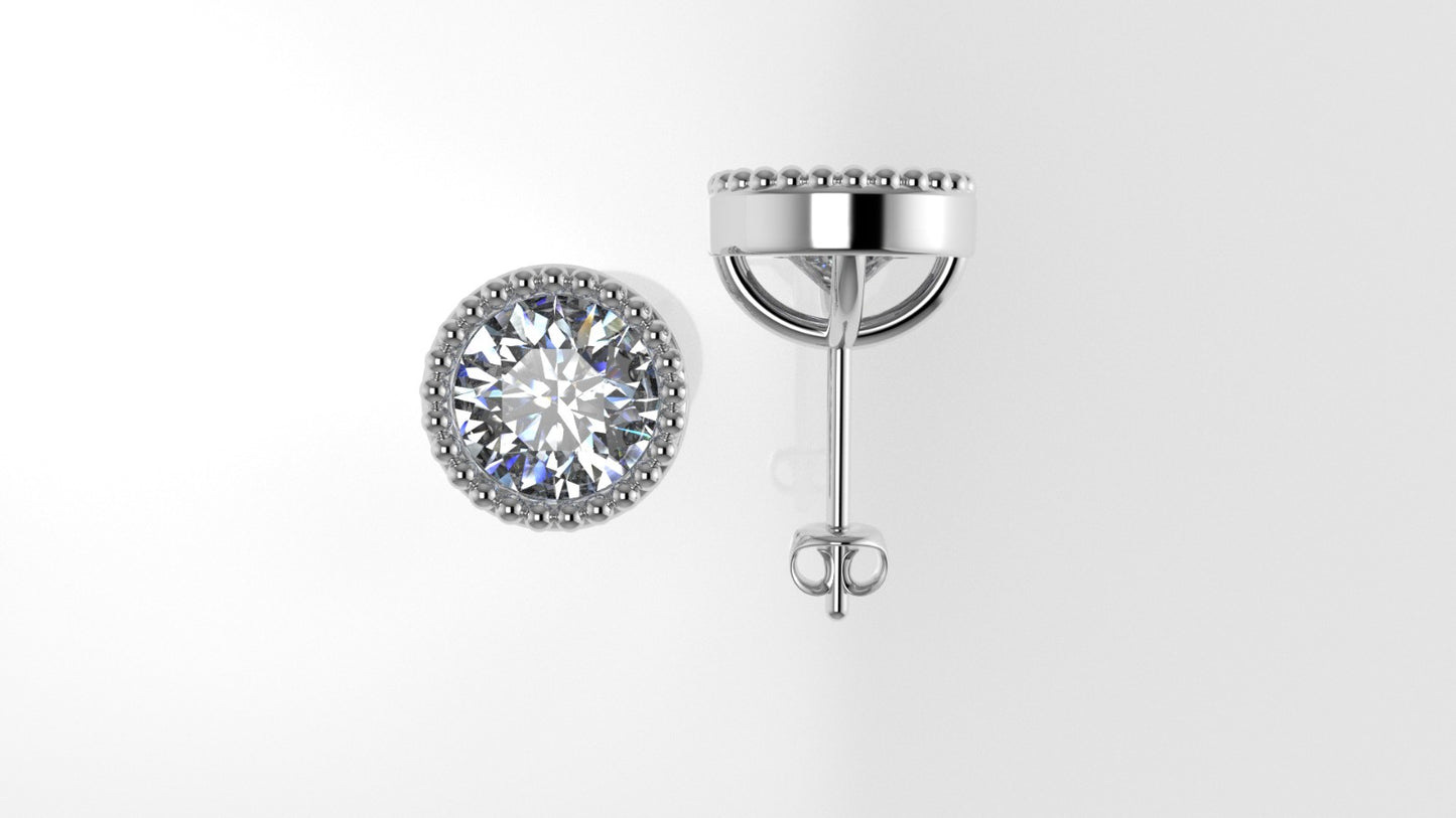 14k Earrings with 2 DIAMONDS 2.00ct VS1 , "STT: Bezel with FILIGREE", Push Back