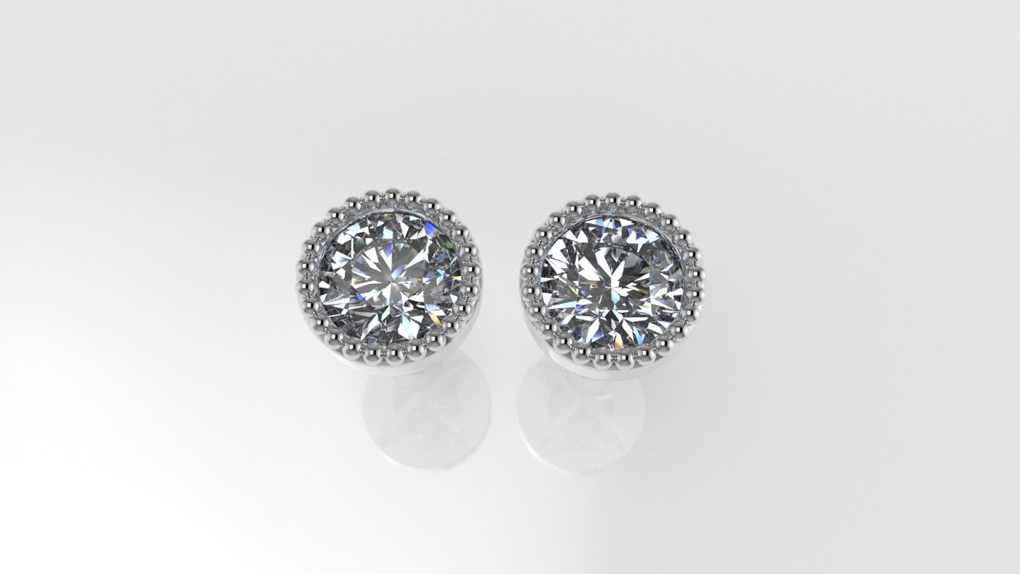 14k Earrings with 2 DIAMONDS 2.00ct VS1 , "STT: Bezel with FILIGREE", Push Back