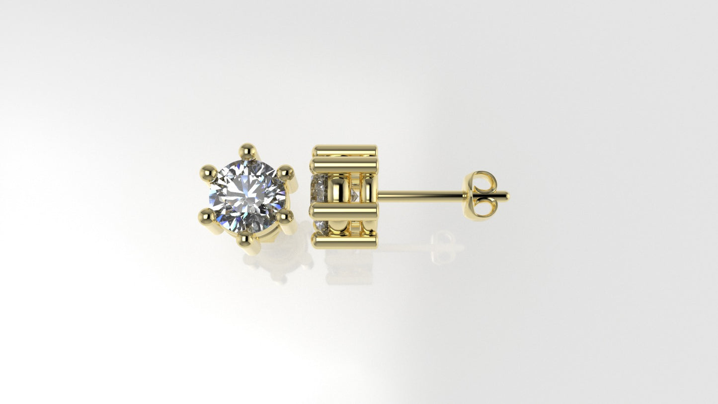 14k Gold Earrings with 2 DIAMONDS 1.00ct VS1, "STT: 6-Prong", Push Back