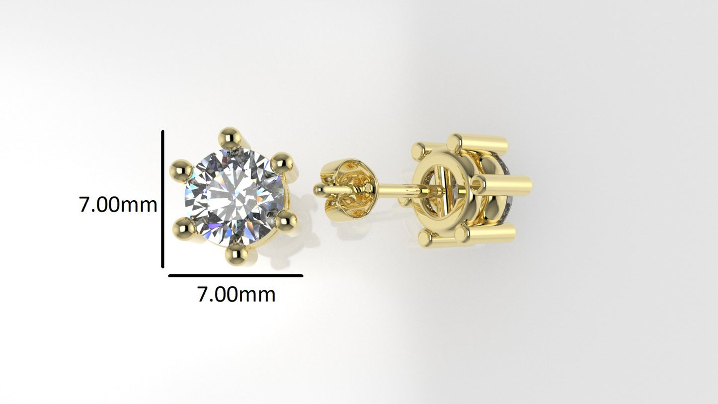 14k Gold Earrings with 2 DIAMONDS 1.00ct VS1, "STT: 6-Prong", Push Back