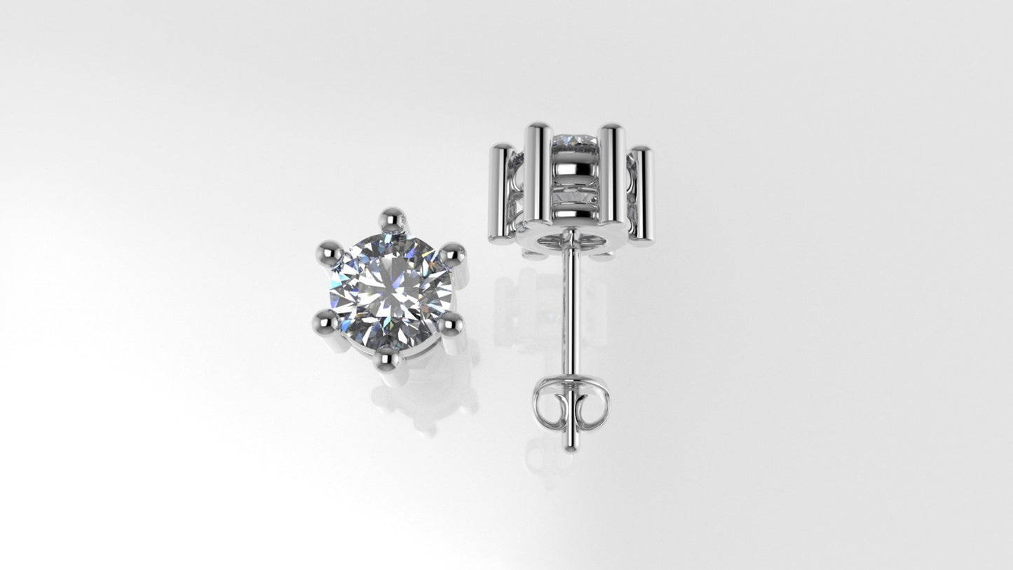 14k Gold Earrings with 2 DIAMONDS 1.00ct VS1, "STT: 6-Prong", Push Back