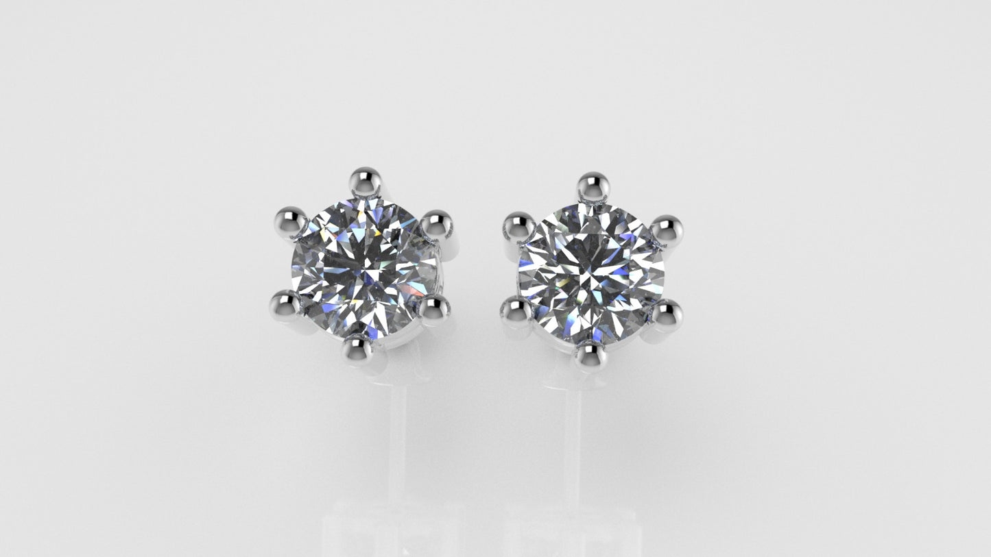 14k Gold Earrings with 2 DIAMONDS 1.00ct VS1, "STT: 6-Prong", Push Back
