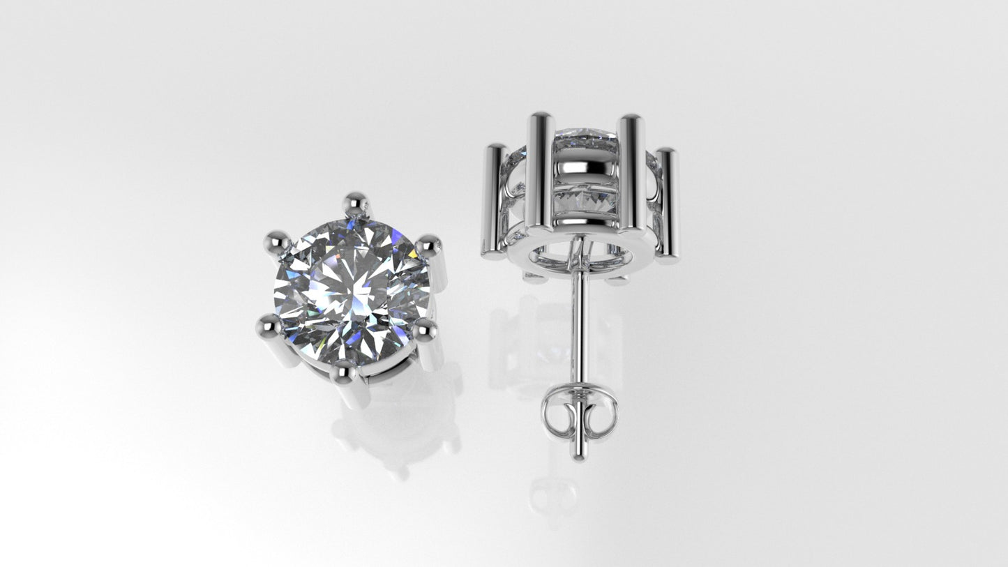 14k Gold Earrings with 2 DIAMONDS 2.00ct VS1 , "STT: 6-Prong", Push Back