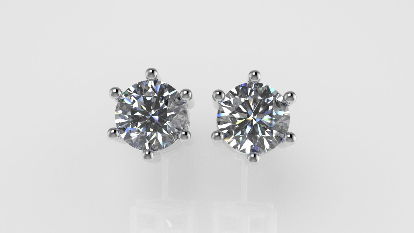 14k Gold Earrings with 2 DIAMONDS 2.00ct VS1 , "STT: 6-Prong", Push Back