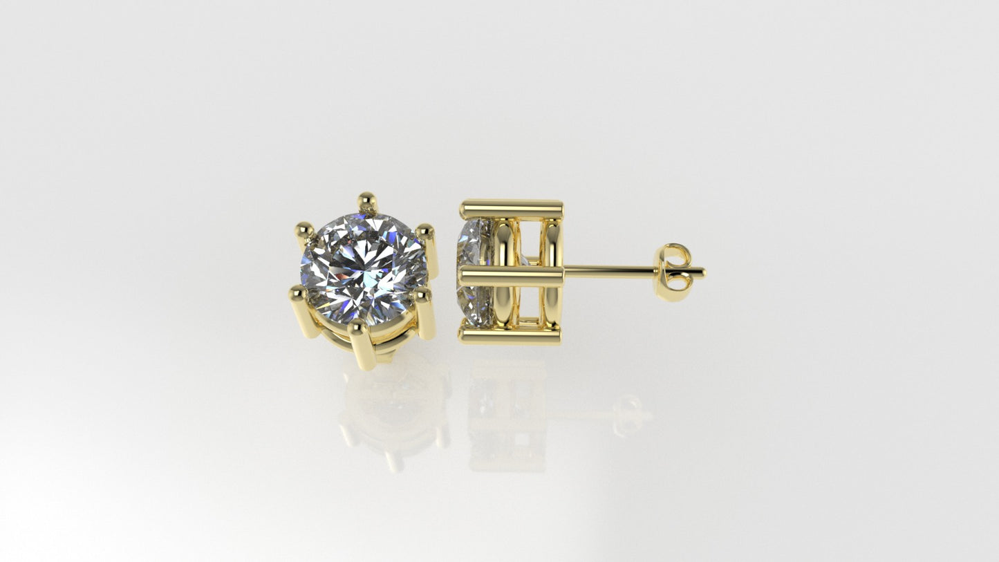 14k Gold Earrings with 2 DIAMONDS 3.00ct VS1, "STT: 6-Prong", Push Back