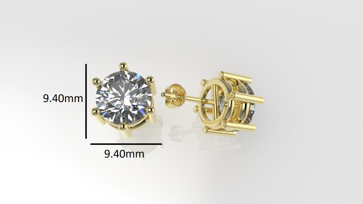 14k Gold Earrings with 2 DIAMONDS 3.00ct VS1, "STT: 6-Prong", Push Back
