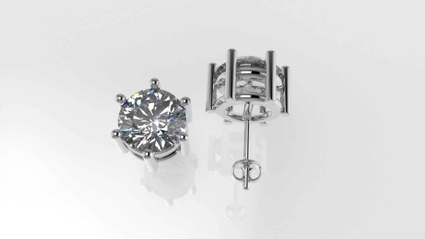 14k Gold Earrings with 2 DIAMONDS 3.00ct VS1, "STT: 6-Prong", Push Back