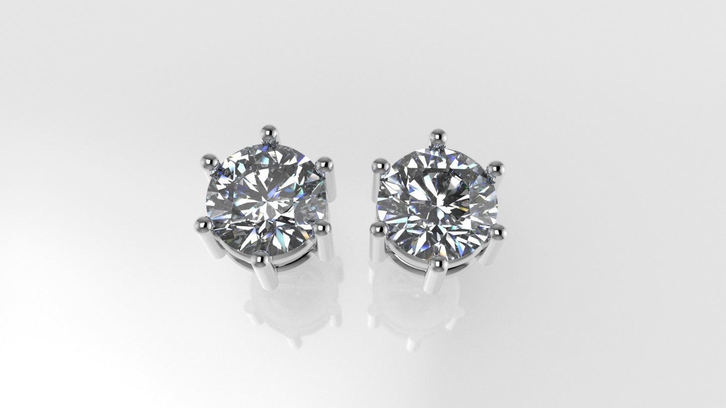 14k Gold Earrings with 2 DIAMONDS 3.00ct VS1, "STT: 6-Prong", Push Back