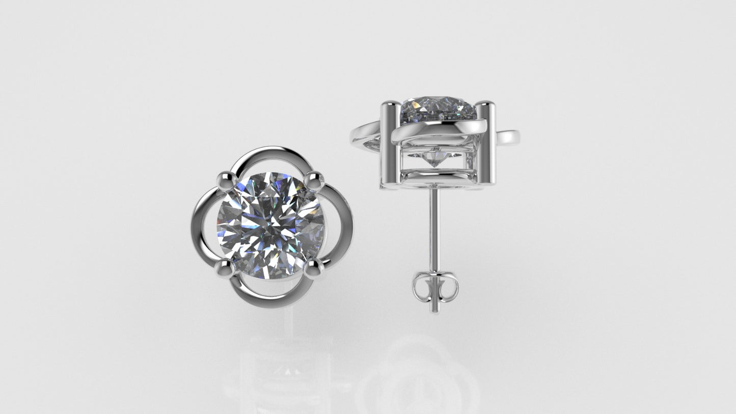 14k Earrings with 2 DIAMONDS 3.00ct VS1, "STT: 4-Prong", Style Flower, Push Back