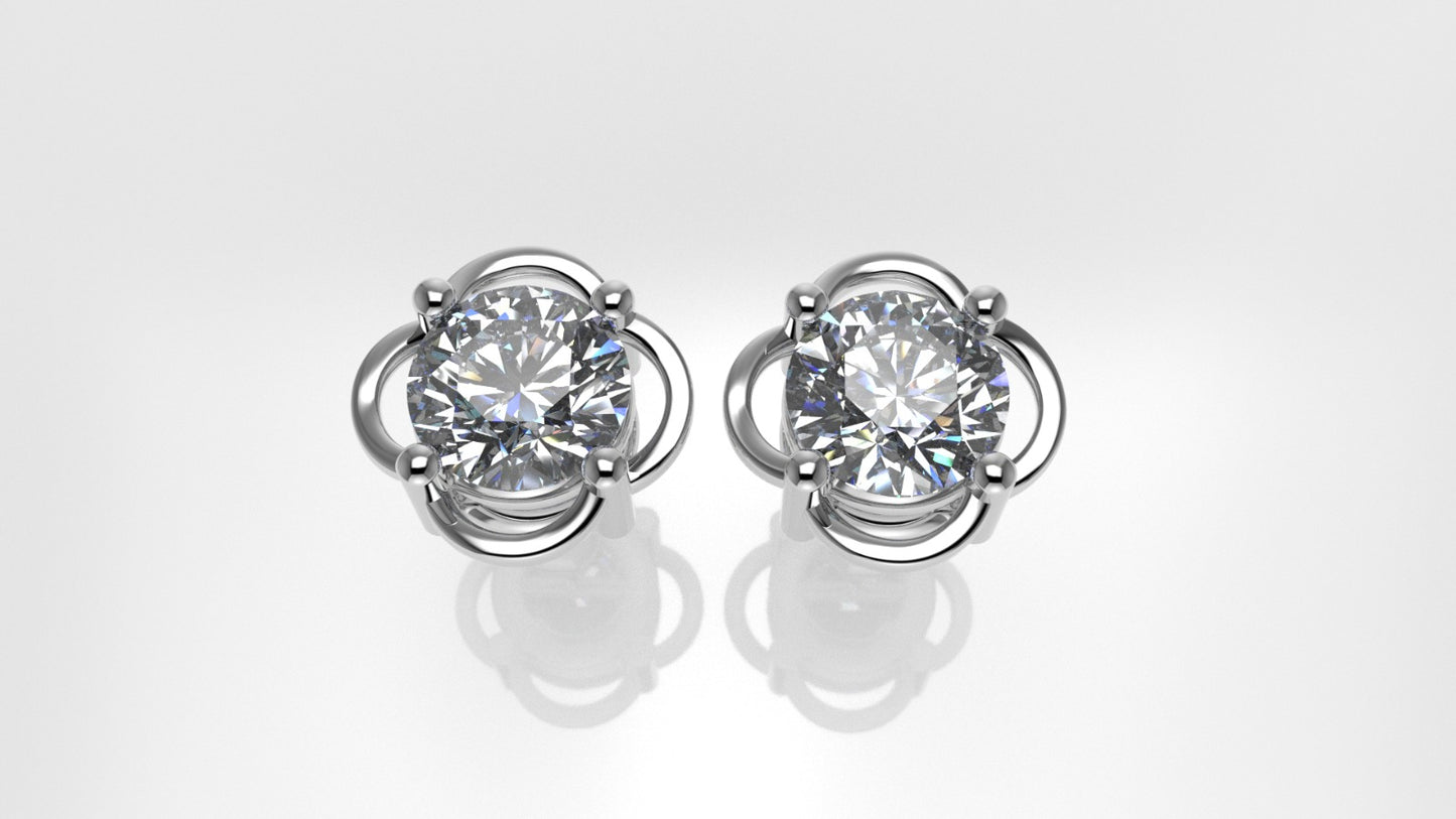 14k Earrings with 2 DIAMONDS 3.00ct VS1, "STT: 4-Prong", Style Flower, Push Back