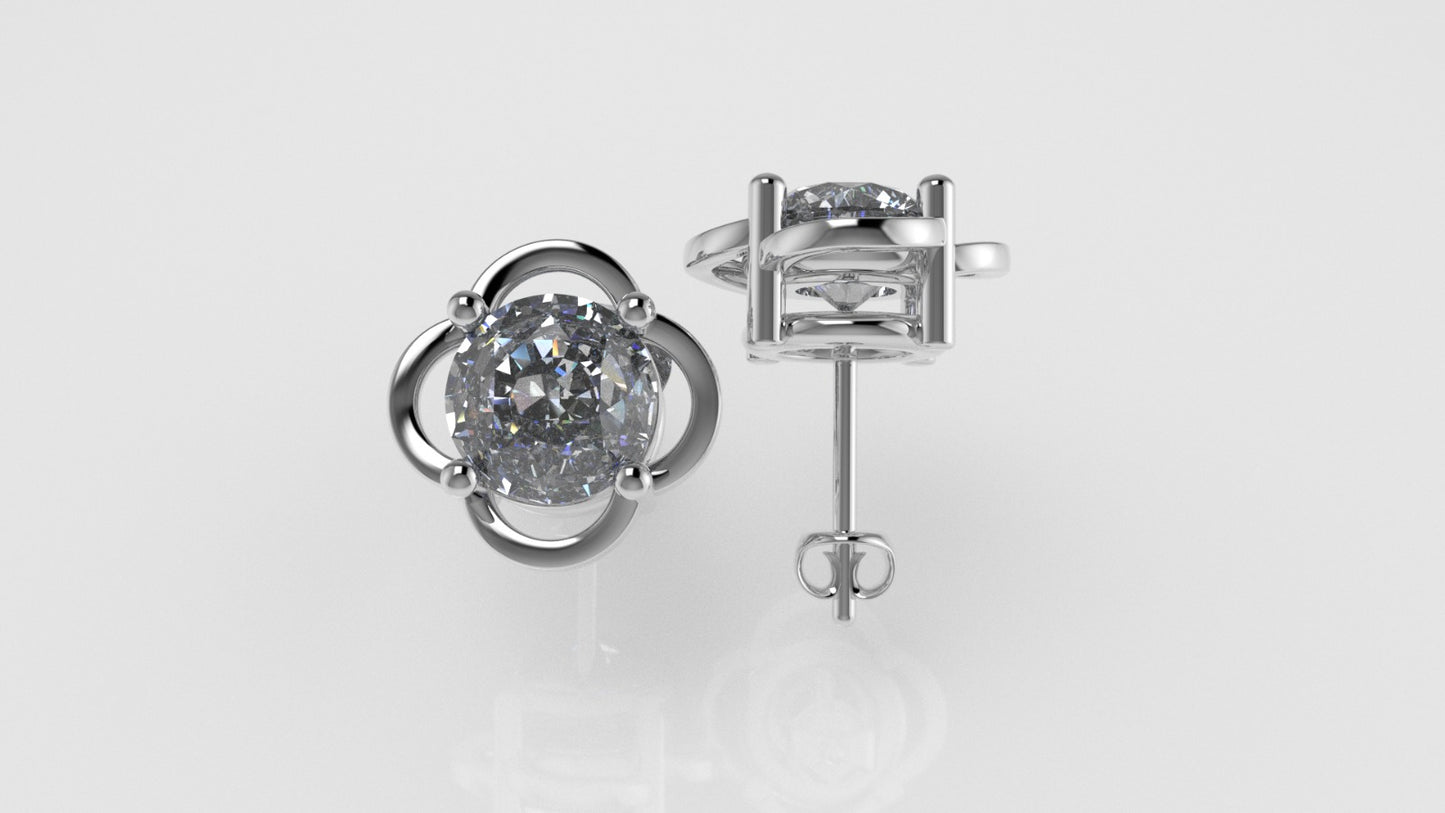 14k Earrings with 2 DIAMONDS 2.00ct VS1, "STT: 4-Prong", Style Flower, Push Back
