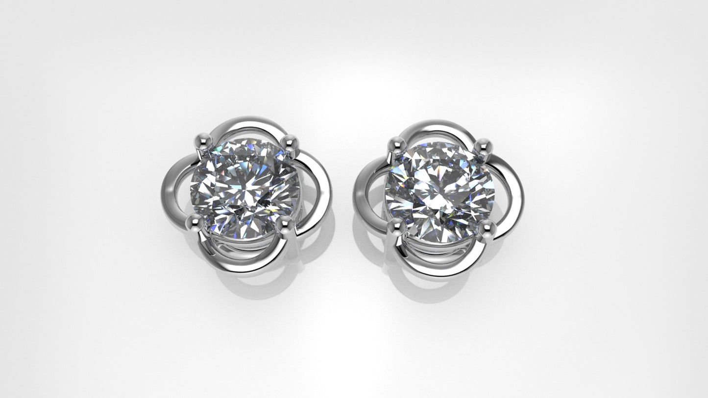 14k Earrings with 2 DIAMONDS 2.00ct VS1, "STT: 4-Prong", Style Flower, Push Back