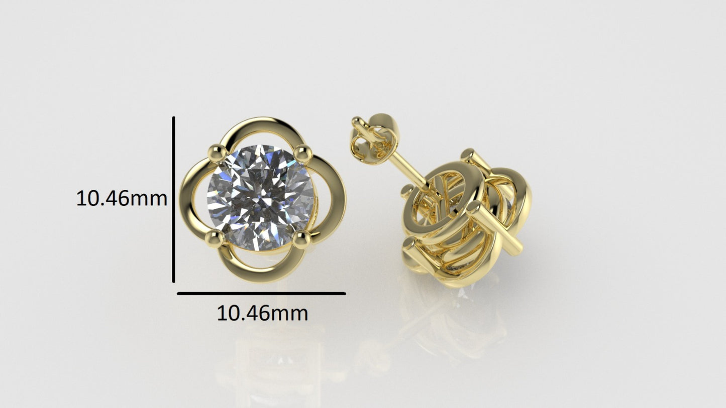 14k Earrings with 2 DIAMONDS 2.00ct VS1, "STT: 4-Prong", Style Flower, Push Back