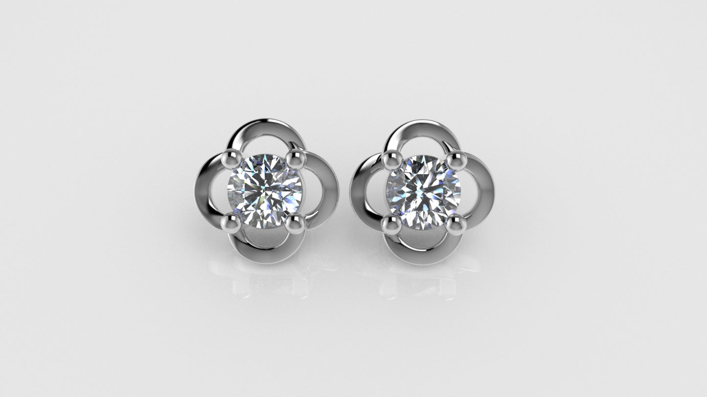 14k Earrings with 2 DIAMONDS 0.50ct VS1, "STT: 4-Prong", Style Flower, Push Back
