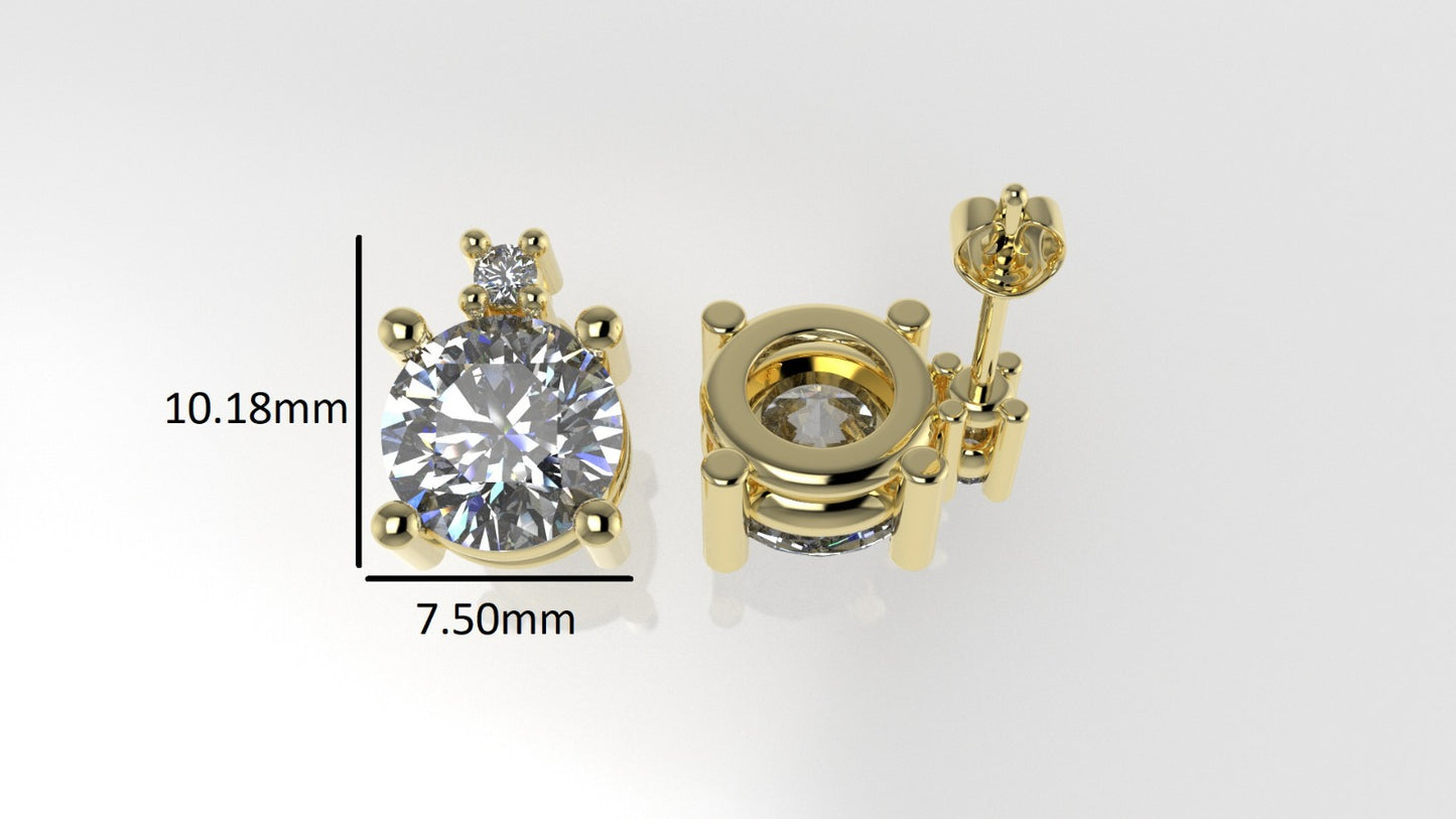 14K Gold Earrings with 4 DIAMONDS VS1, "3.00ct" "STT: 4-Prong", Push Back