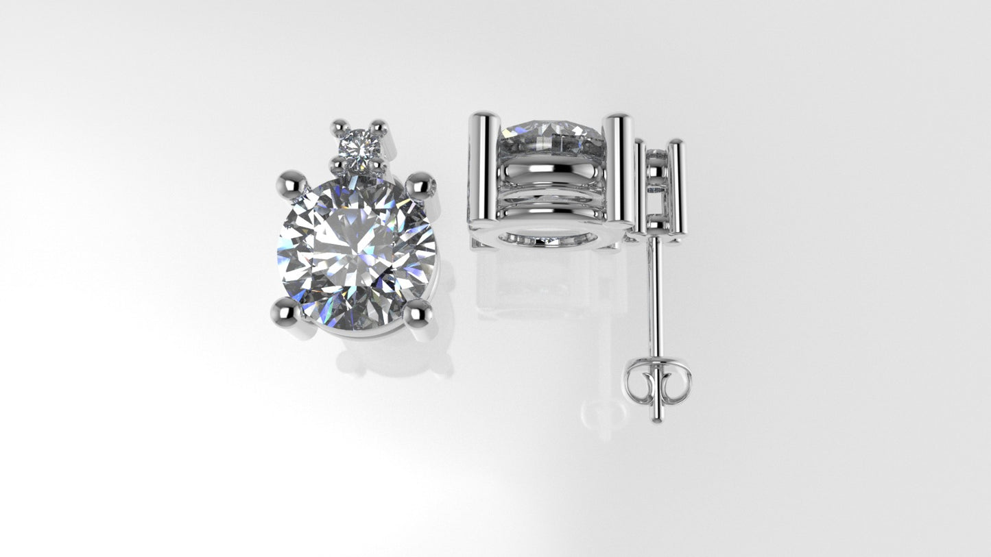 14K Gold Earrings with 4 DIAMONDS VS1, "3.00ct" "STT: 4-Prong", Push Back