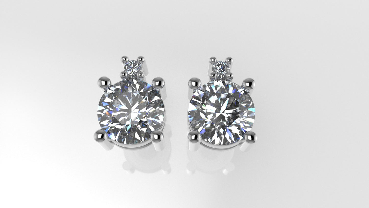 14K Gold Earrings with 4 DIAMONDS VS1, "3.00ct" "STT: 4-Prong", Push Back