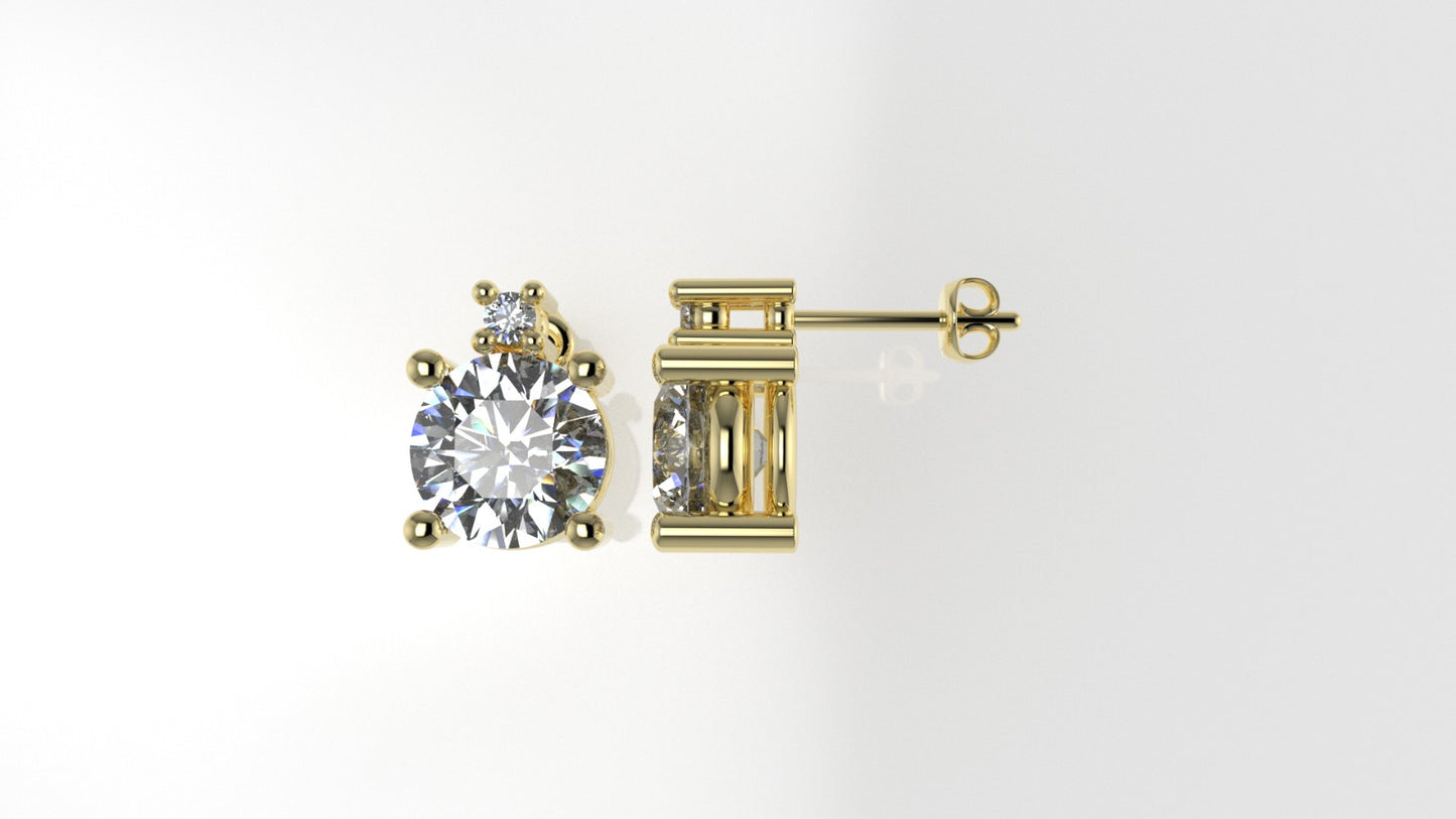 14K Gold Earrings with 4 DIAMONDS VS1, "3.00ct" "STT: 4-Prong", Push Back