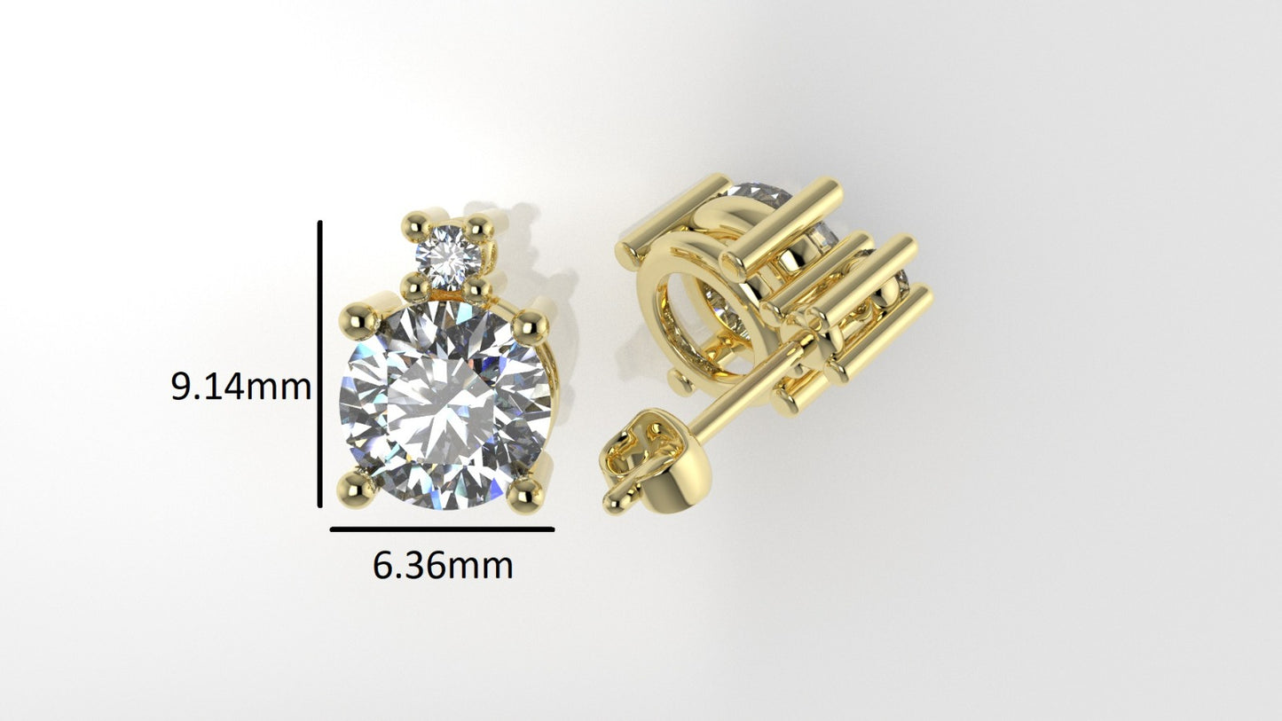 14K Gold Earrings with 4 DIAMONDS VS1, "2.00ct" "STT: 4-Prong", Push Back