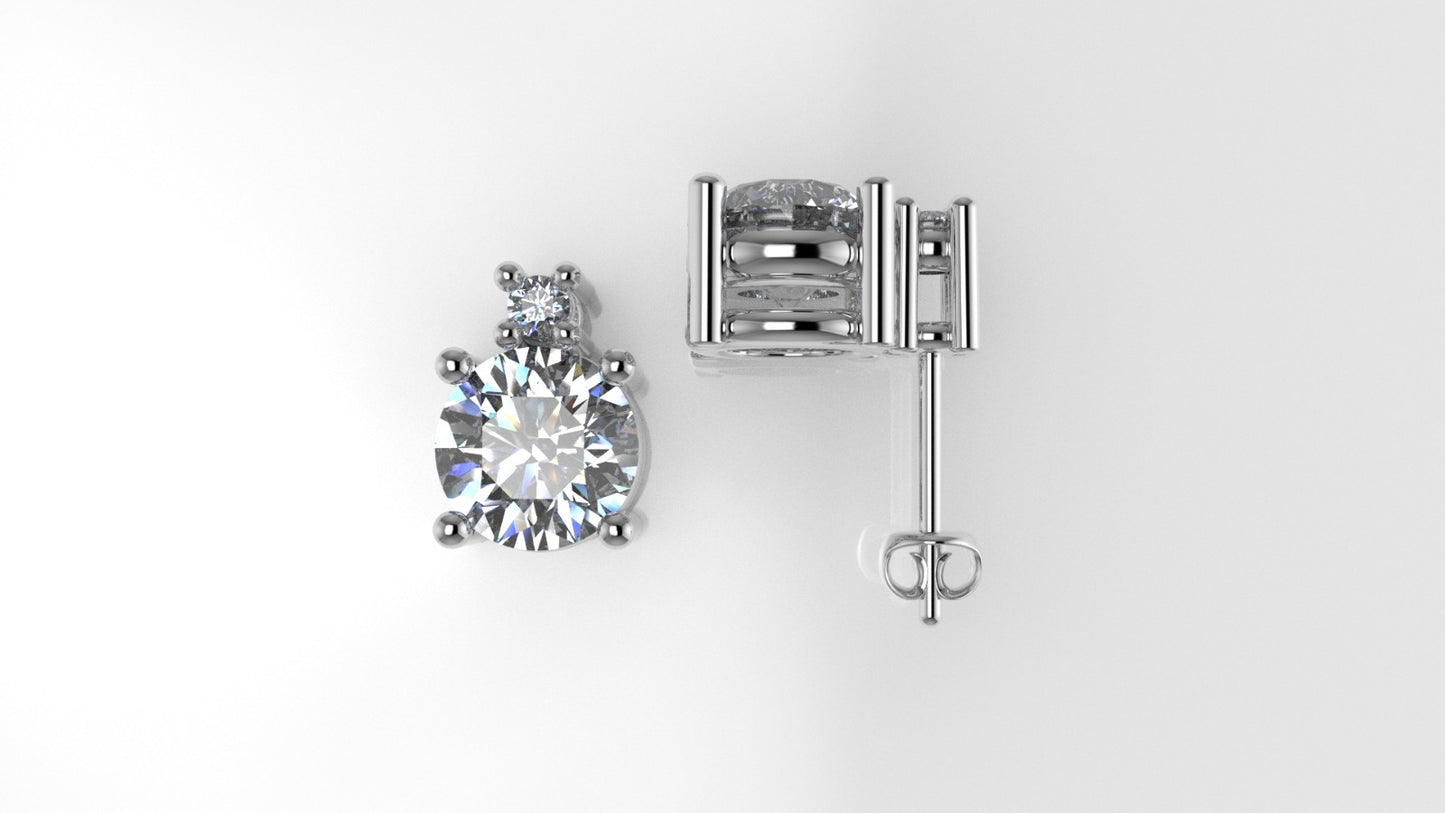 14K Gold Earrings with 4 DIAMONDS VS1, "2.00ct" "STT: 4-Prong", Push Back