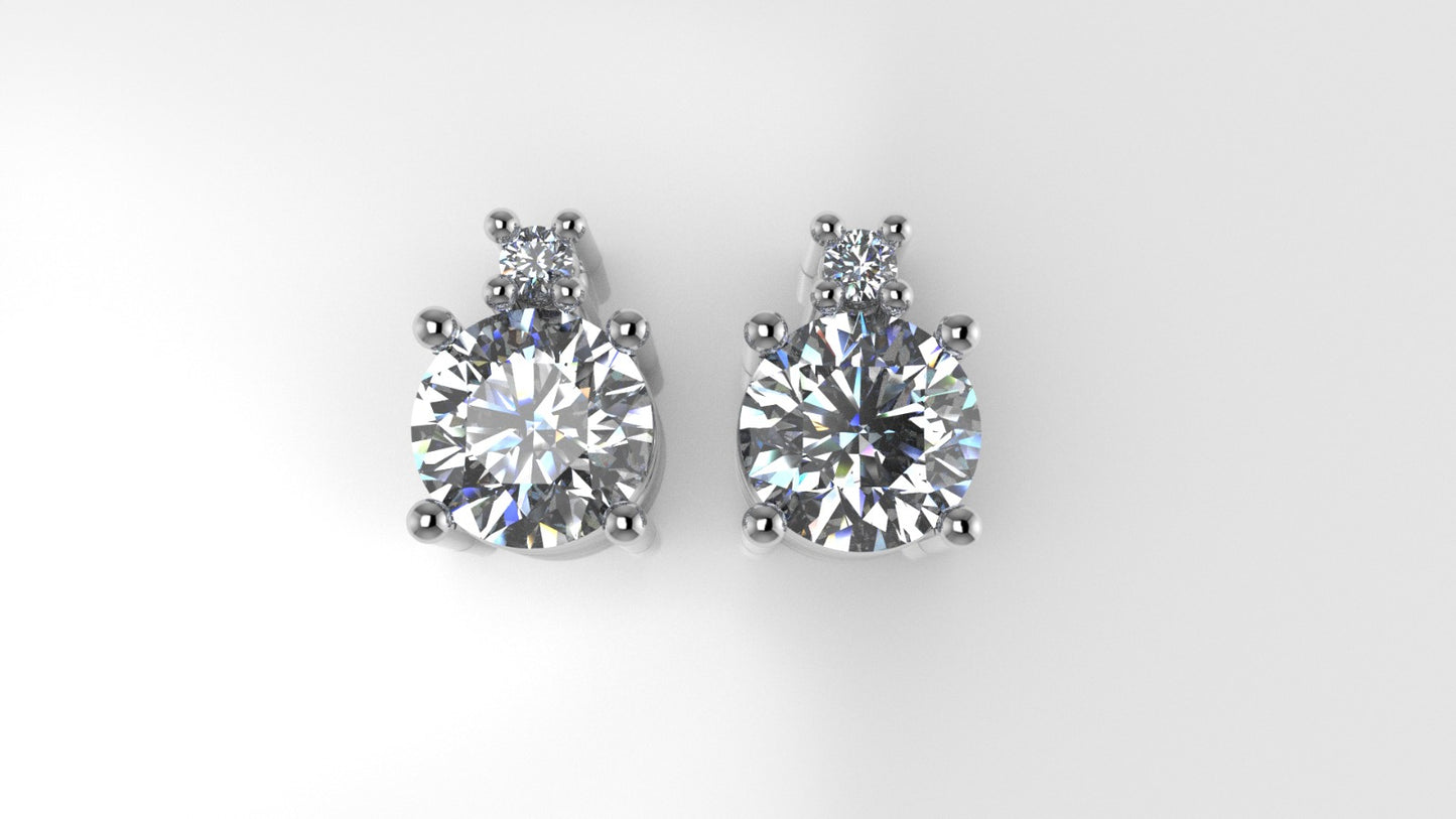 14K Gold Earrings with 4 DIAMONDS VS1, "2.00ct" "STT: 4-Prong", Push Back