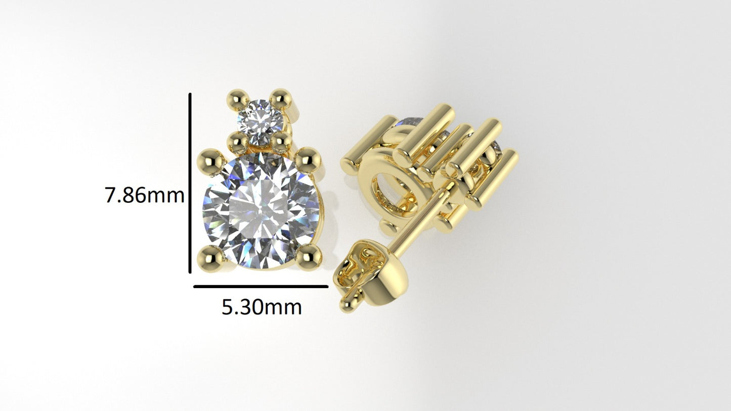 14K Gold Earrings with 4 DIAMONDS VS1, "1.00ct" "STT: 4-Prong", Push Back