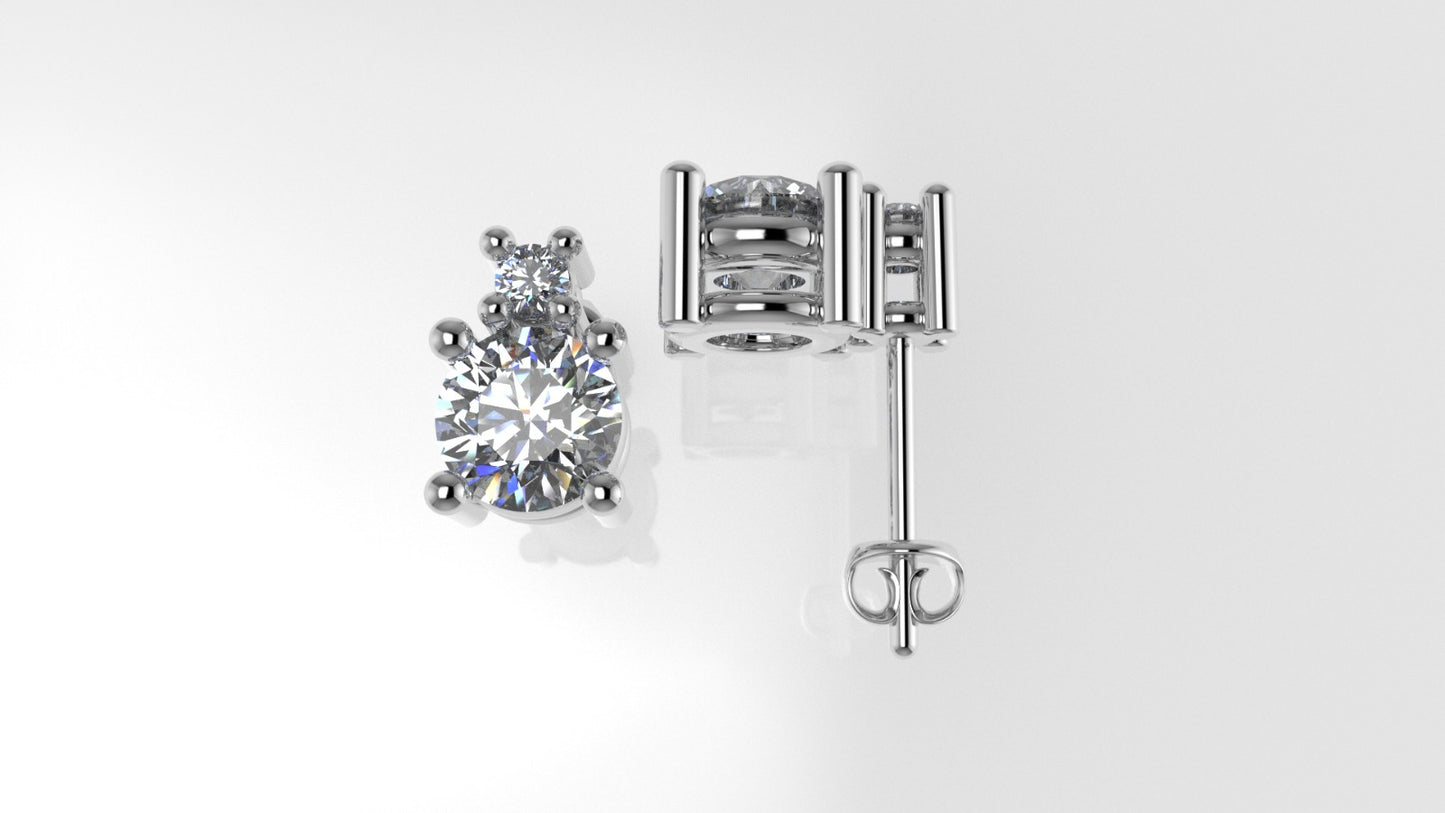 14K Gold Earrings with 4 DIAMONDS VS1, "1.00ct" "STT: 4-Prong", Push Back